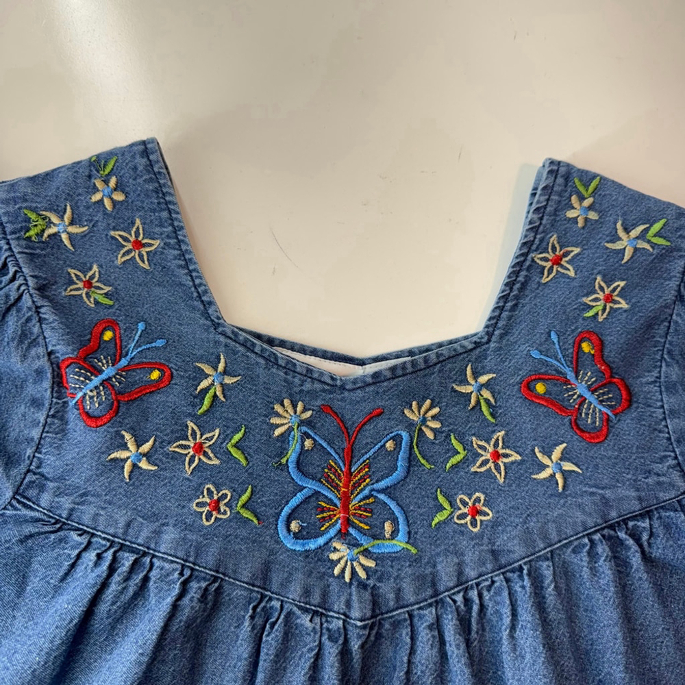 Loungees Vintage Midi Dress Womens S Blue Denim Cottagecore Embroidered Floral - Picture 7 of 11